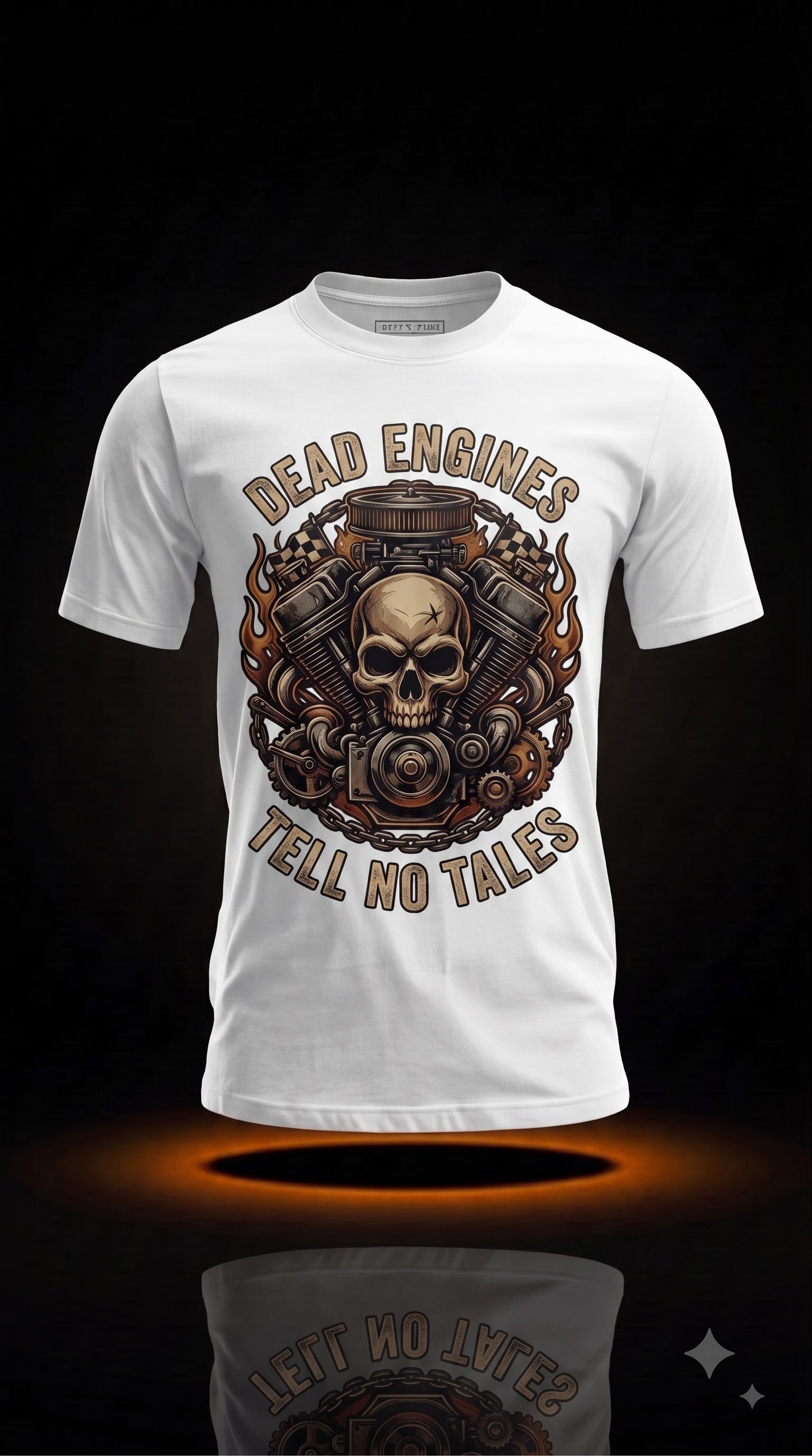 Dead Engines Tell No Tales T-Shirt | Halloween Mechanic Gift