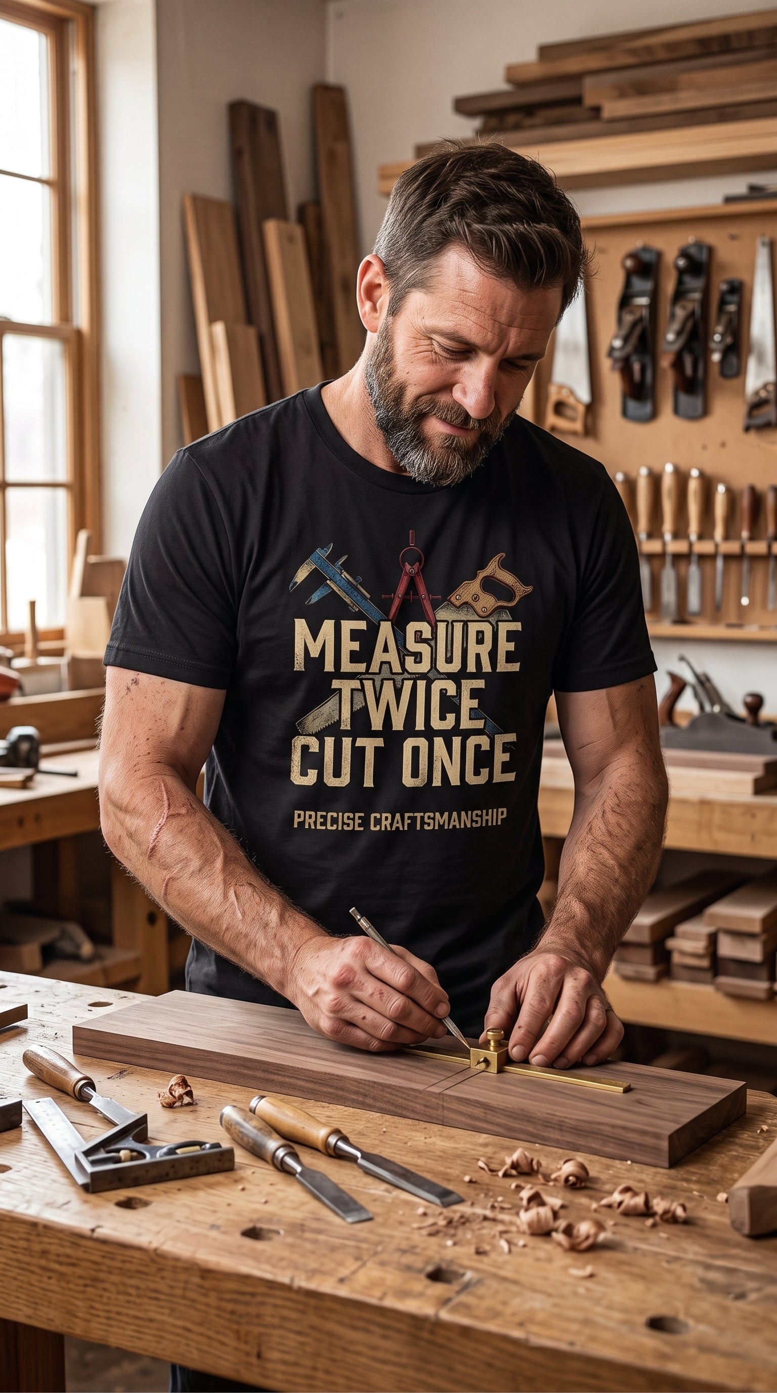 Measure Twice Cut Once T-Shirt | Funny Carpenter Gift