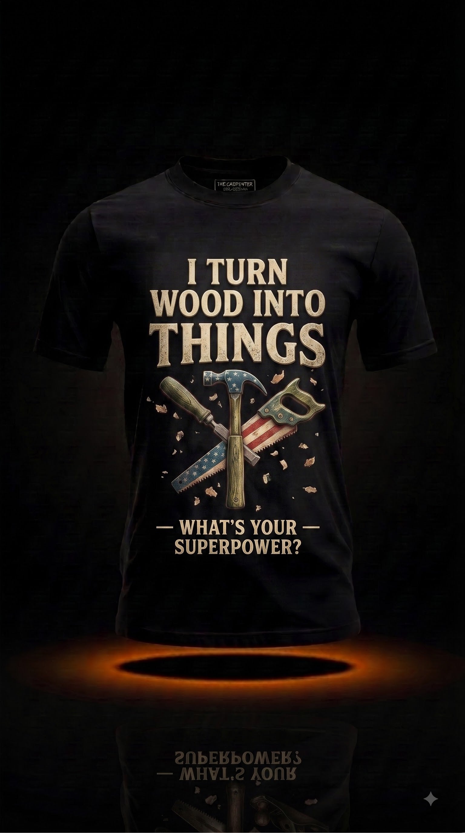I Turn Wood Into Things What's Your Superpower? T-Shirt | Funny Carpenter Gift
