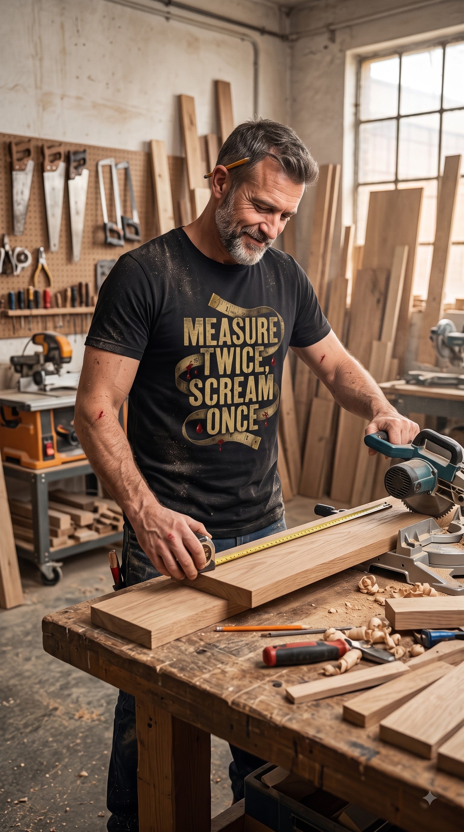 Measure Twice, Scream Once Halloween Carpenter Shirt | Funny Carpenter Halloween T-Shirt