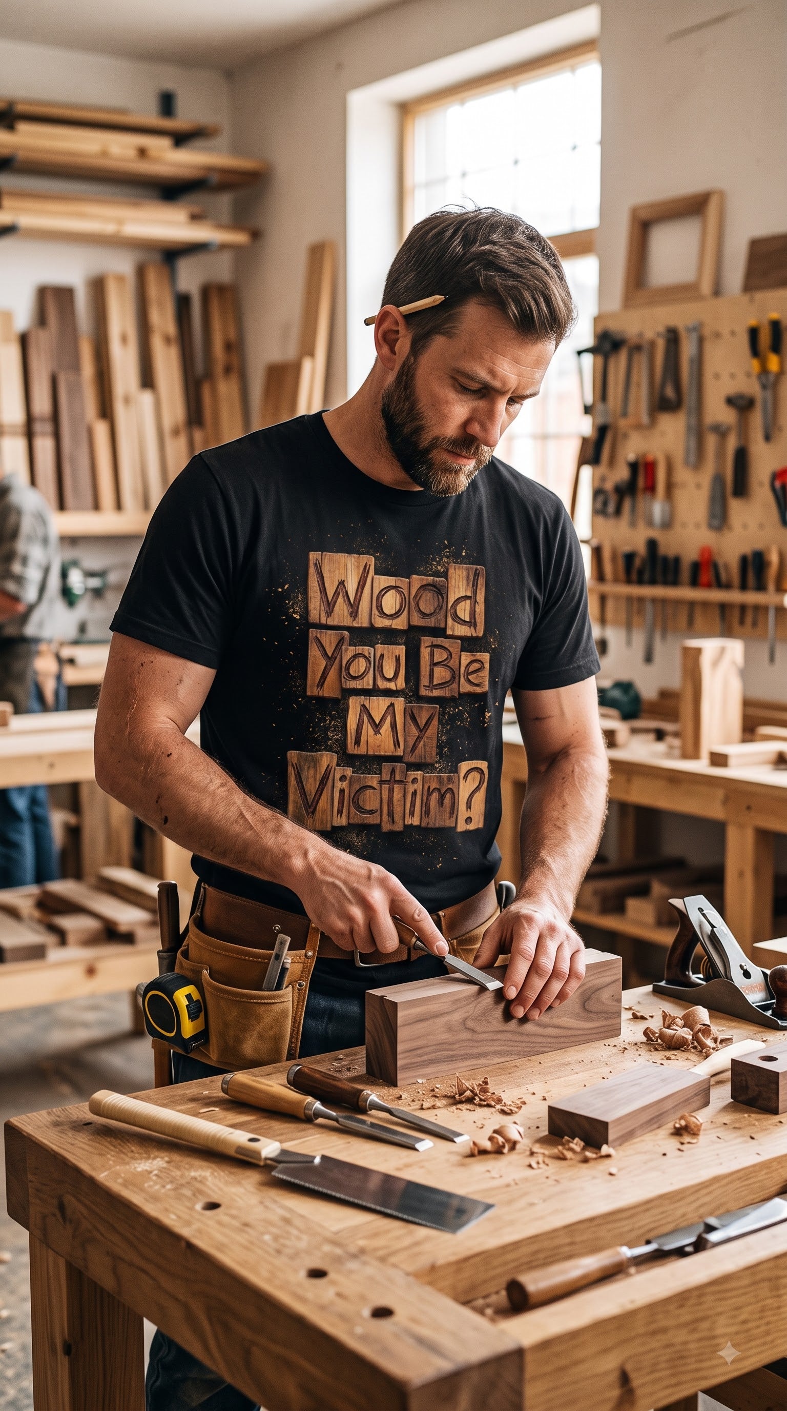 Wood You Be My Victim? – Funny Halloween Carpenter Shirt, Spooky Woodworker Gift
