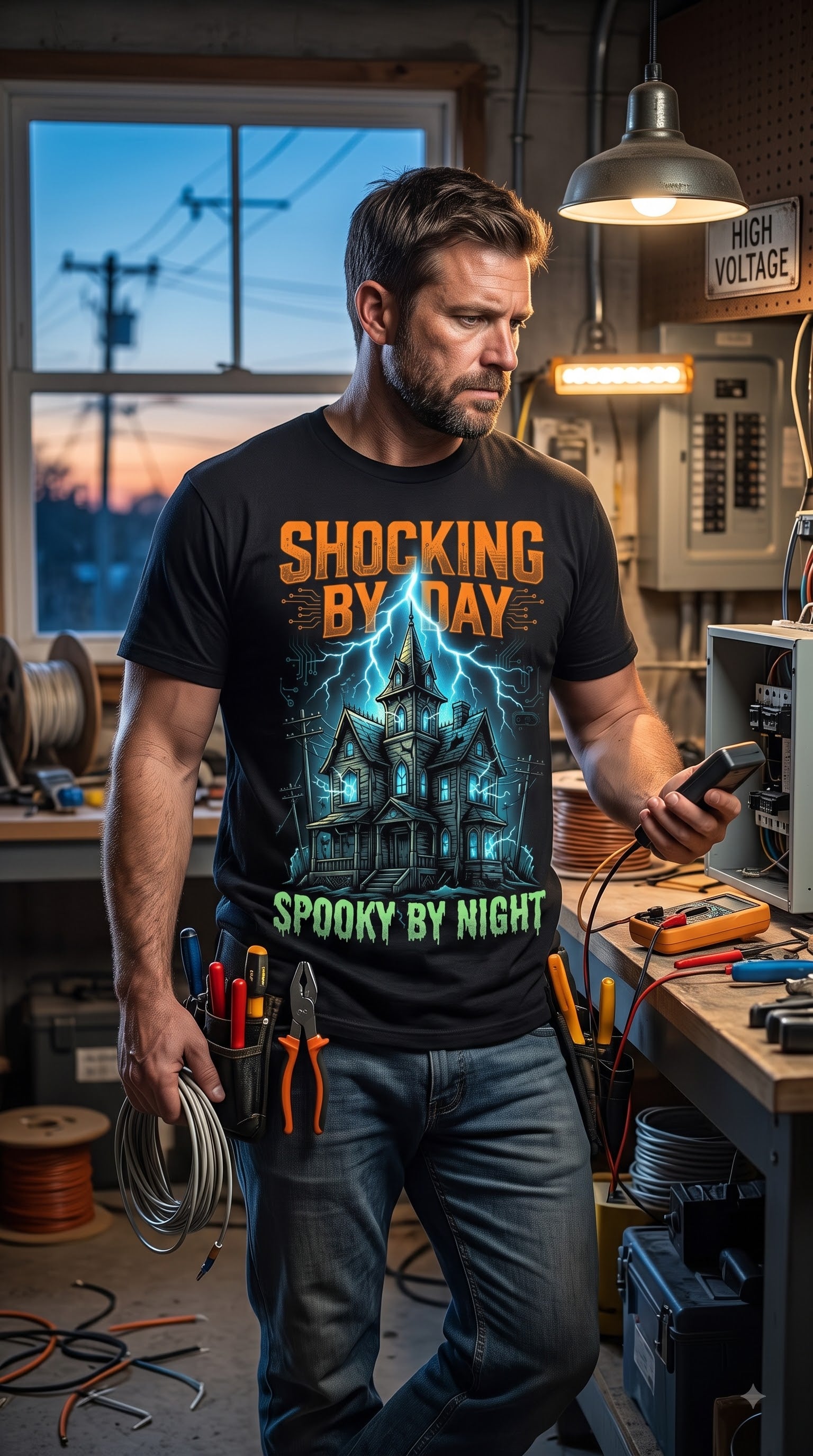 Shocking By Day Spooky By Night T-Shirt | Funny Halloween Electrician Gift