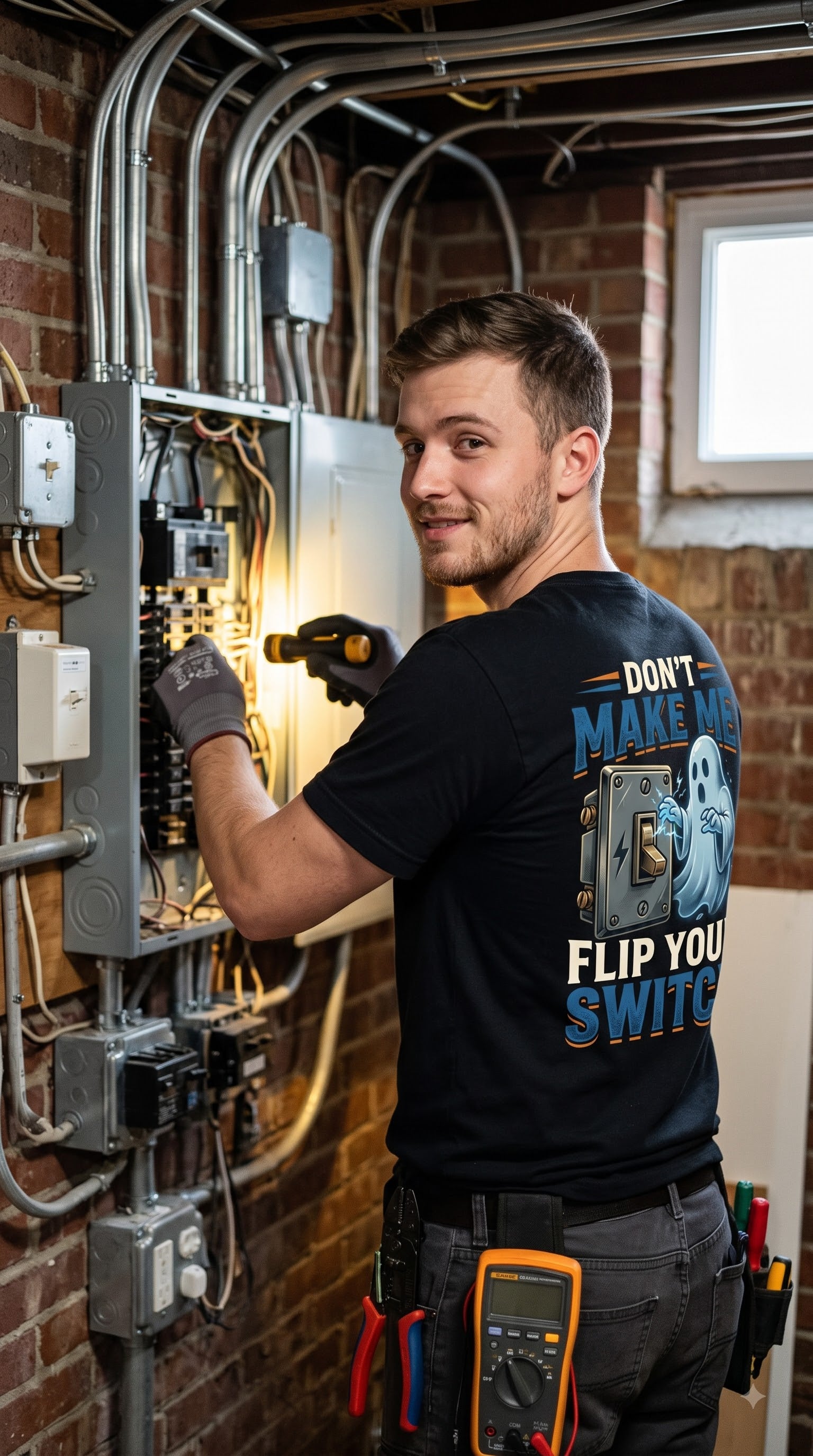 Don't Make Me Flip Your Switch T-Shirt | Funny Halloween Electrician Gift