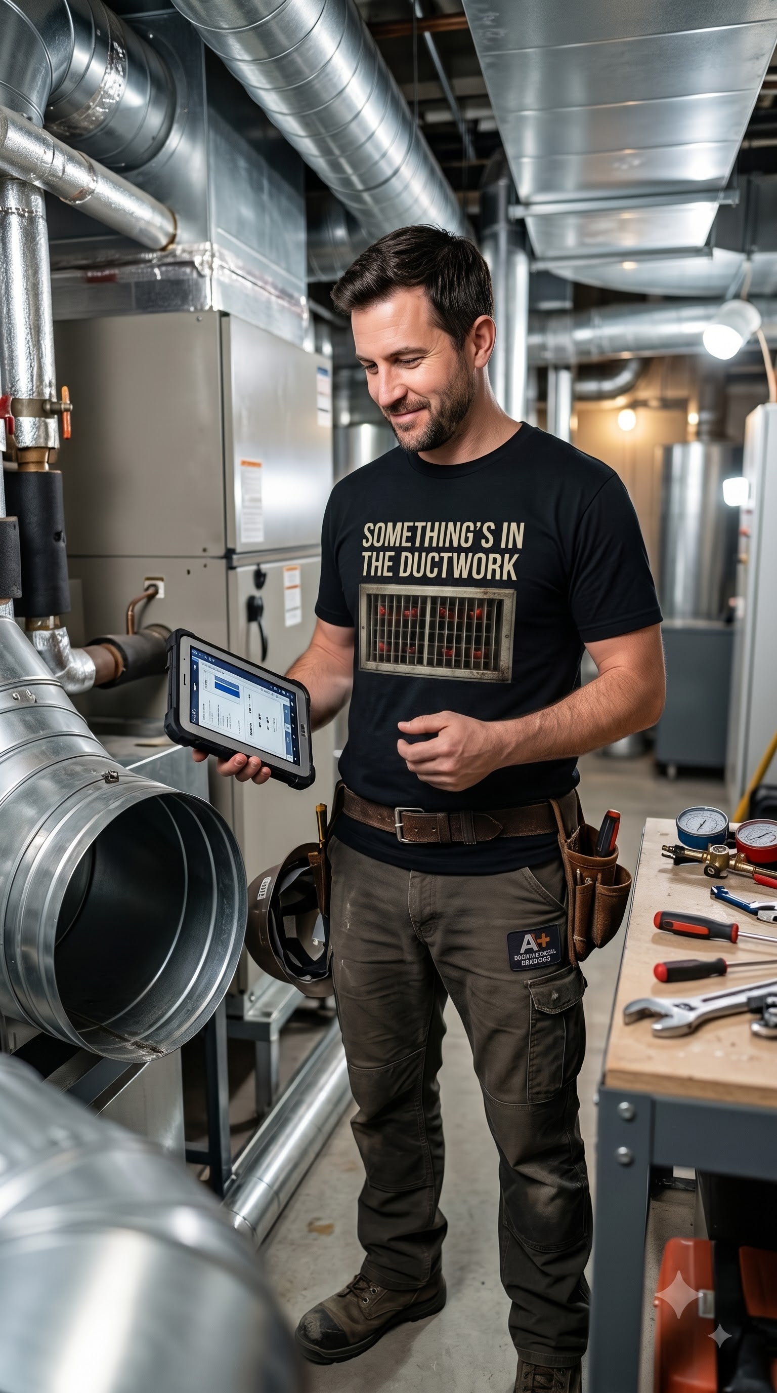 Something's In The Ductwork T-Shirt | Spooky Halloween HVAC Tech Gift