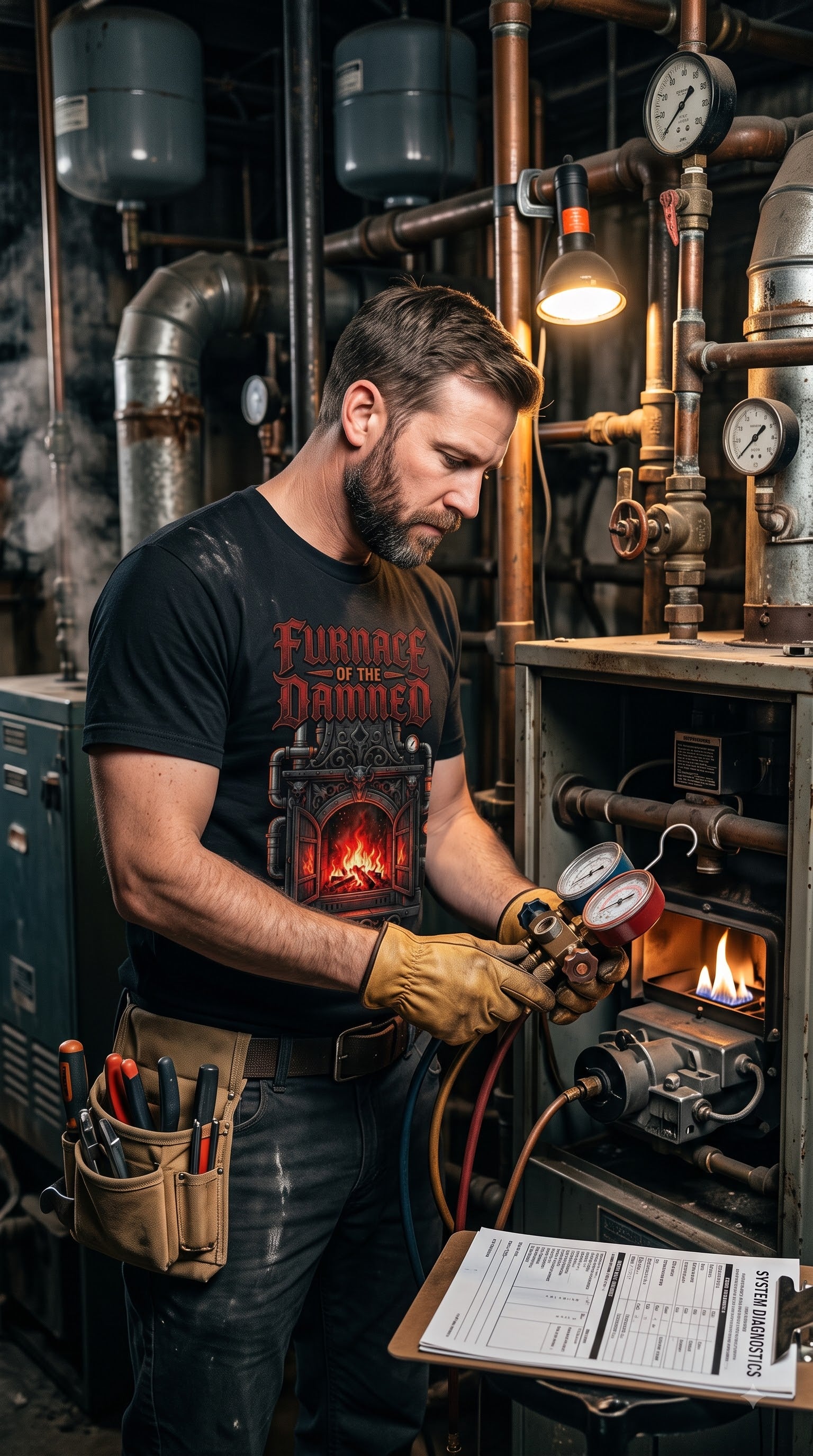 Furnace Of The Damned T-Shirt | Dark Halloween HVAC Tech Gift