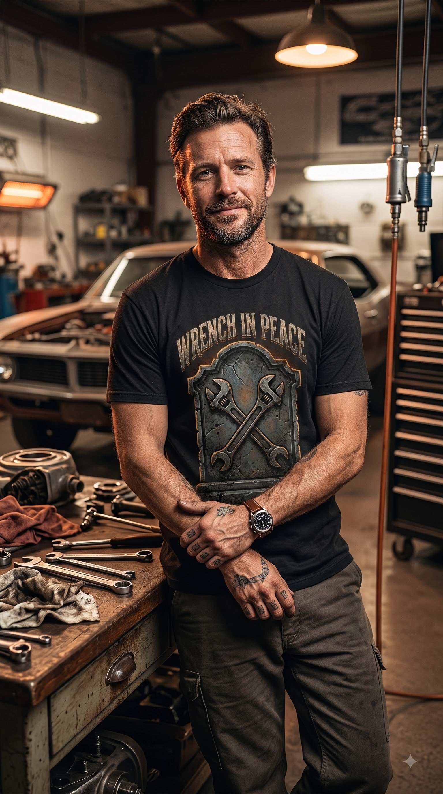 Wrench In Peace T-Shirt | Funny Halloween Mechanic Gift