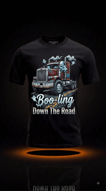 Boo-ling Down The Road T-Shirt | Funny Halloween Trucker Gift