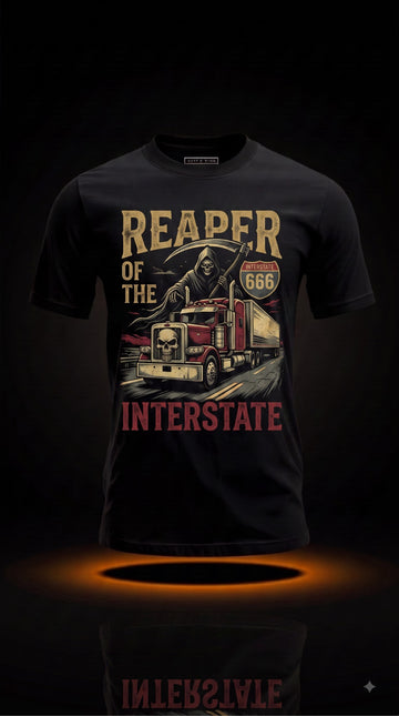 Reaper Of The Interstate T-Shirt | Dark Halloween Trucker Shirt