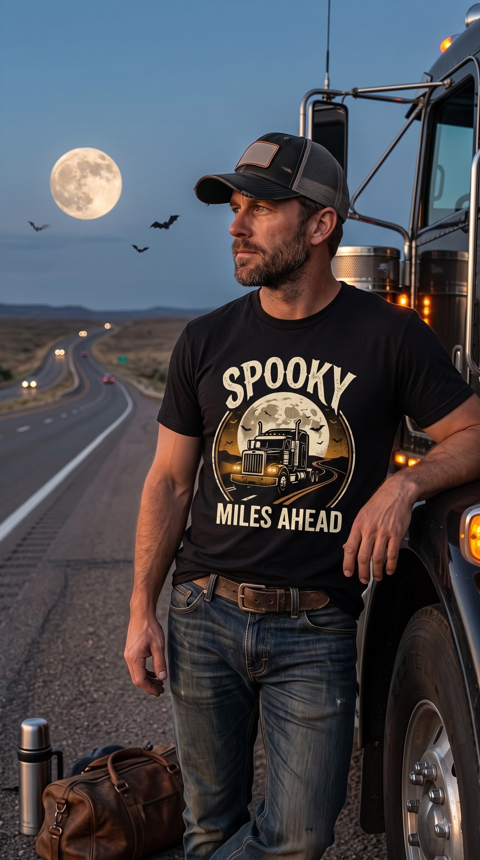 Spooky Miles Ahead T-Shirt | Funny Halloween Trucker Gift