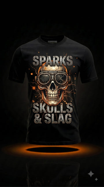 Sparks, Skulls & Slag T-Shirt | Funny Halloween Welder Gift