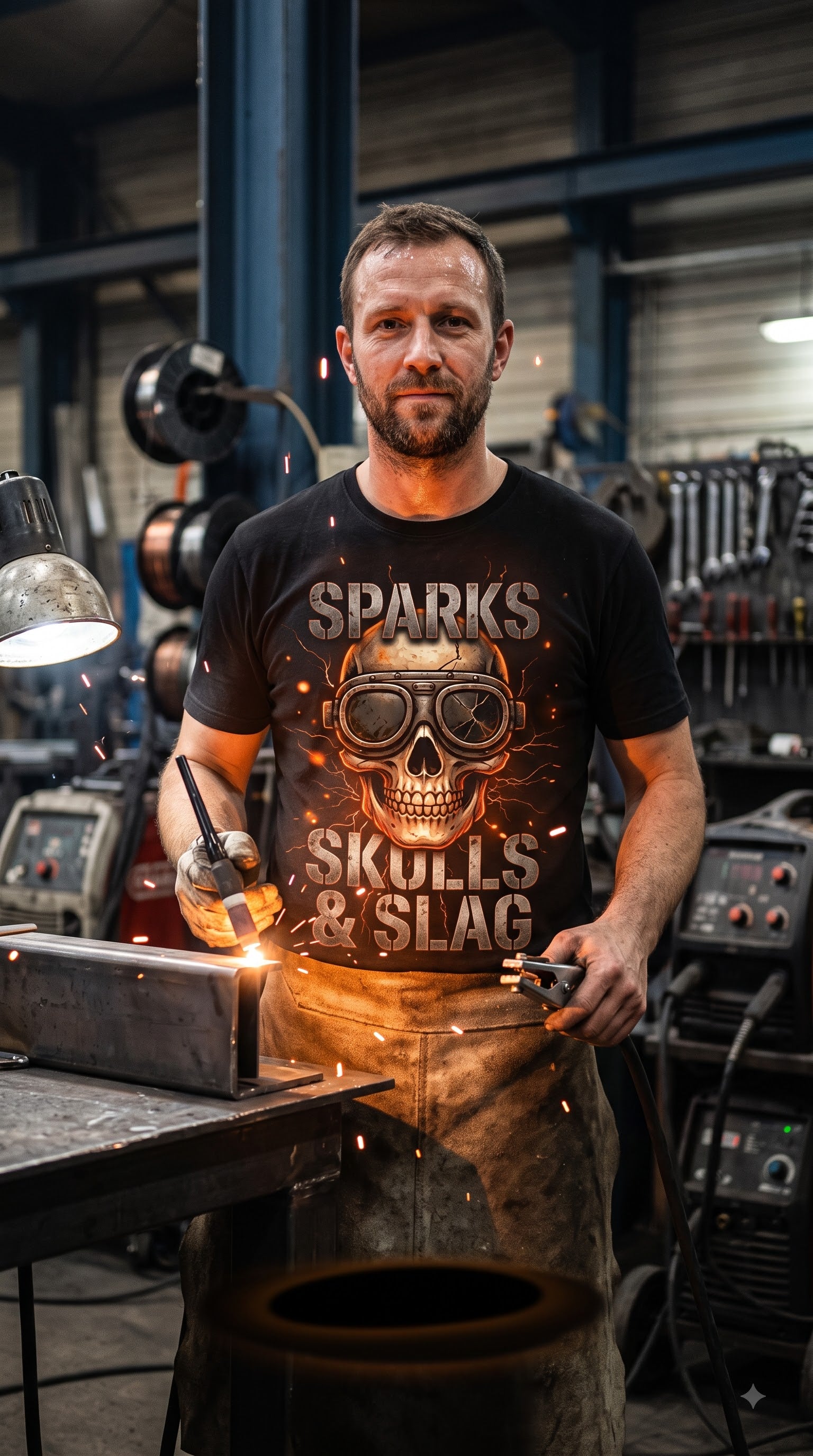 Sparks, Skulls & Slag T-Shirt | Funny Halloween Welder Gift