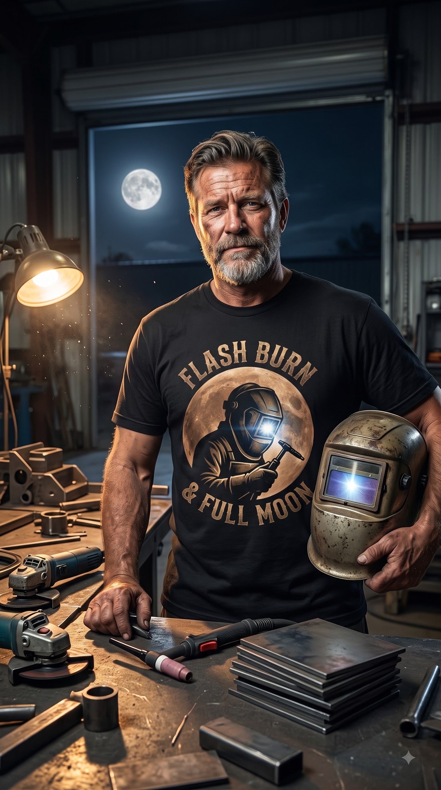 Flash Burn & Full Moon T-Shirt | Halloween Welder Gift