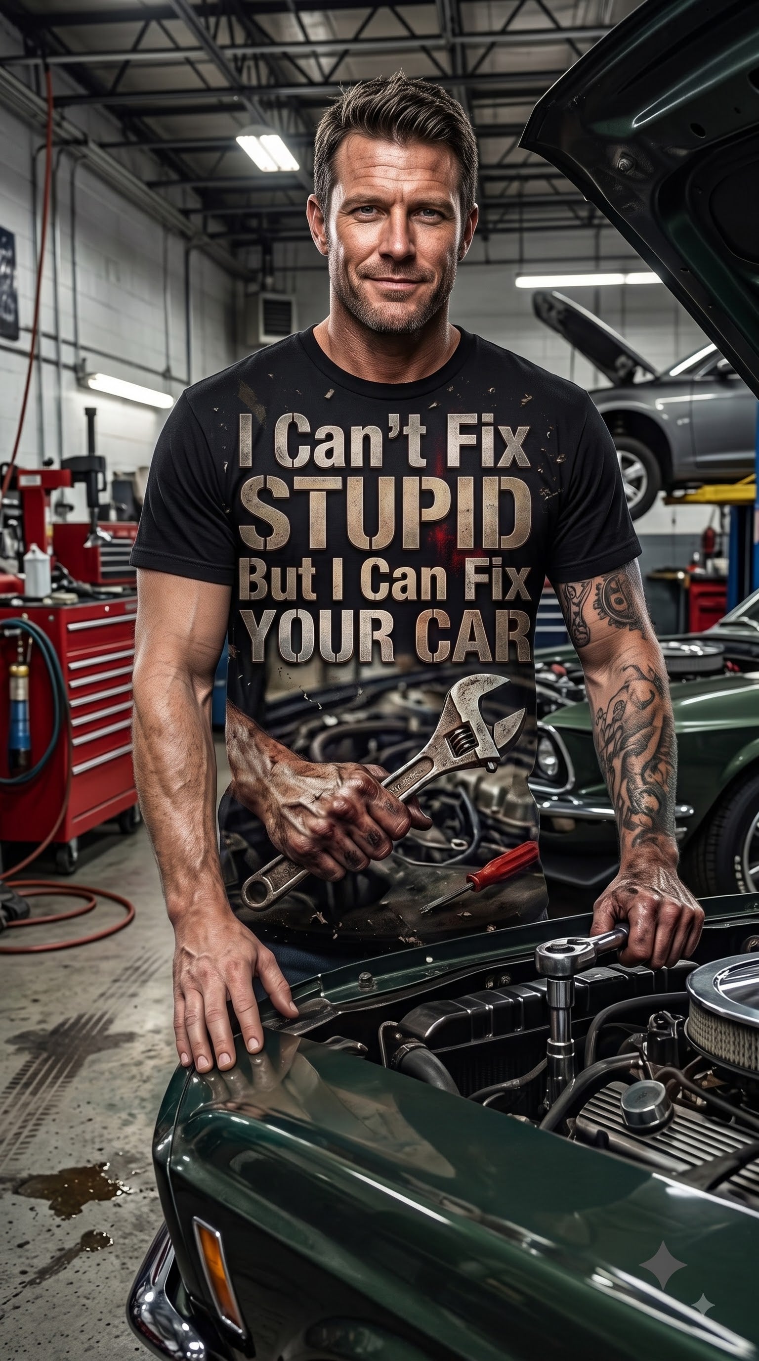 I Can't Fix Stupid But I Can Fix Your Car T-Shirt | Funny Mechanic Gift