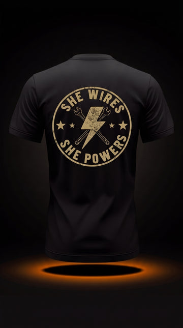She Wires, She Powers - Electrician Tee