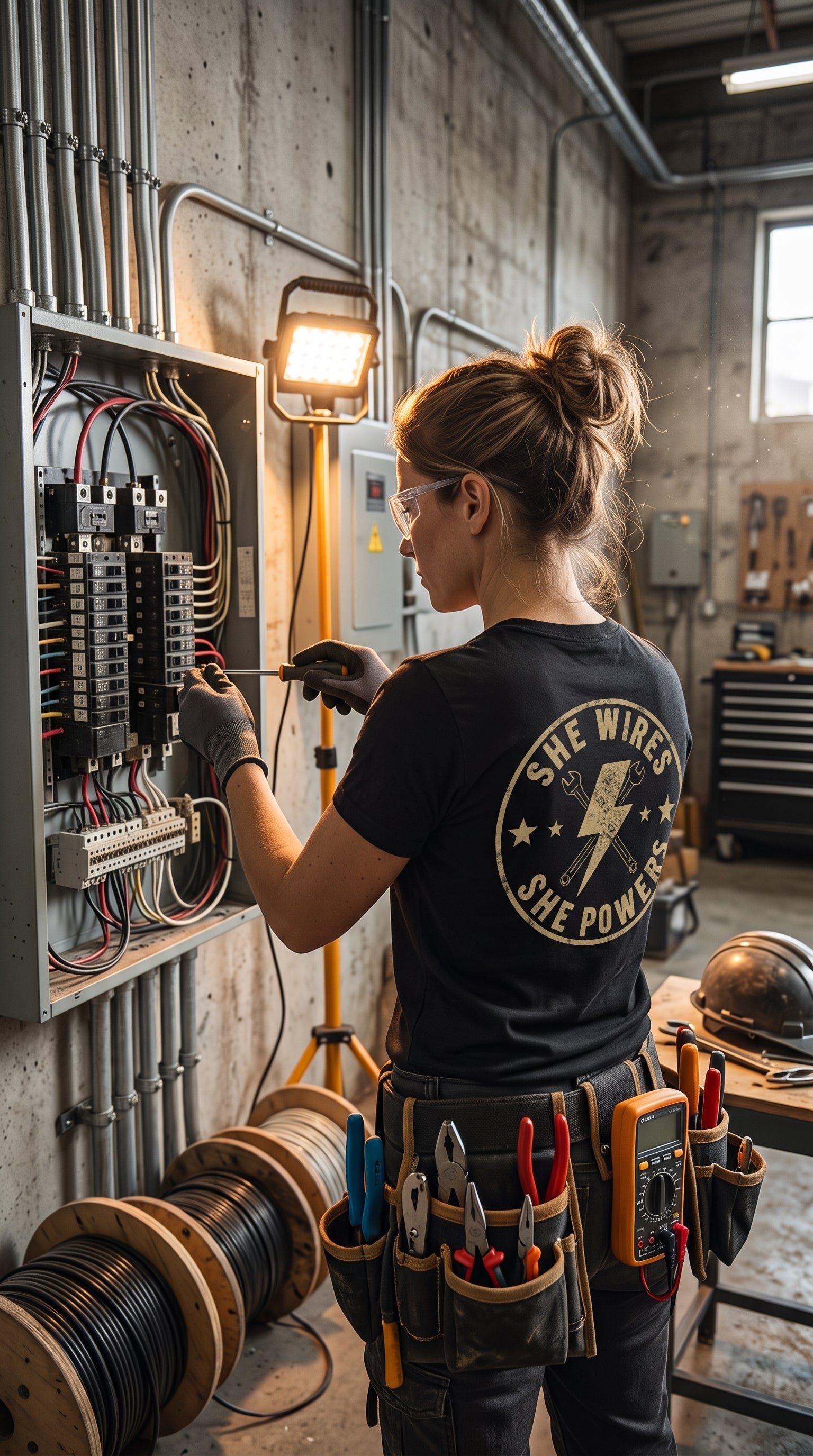 She Wires, She Powers - Electrician Tee