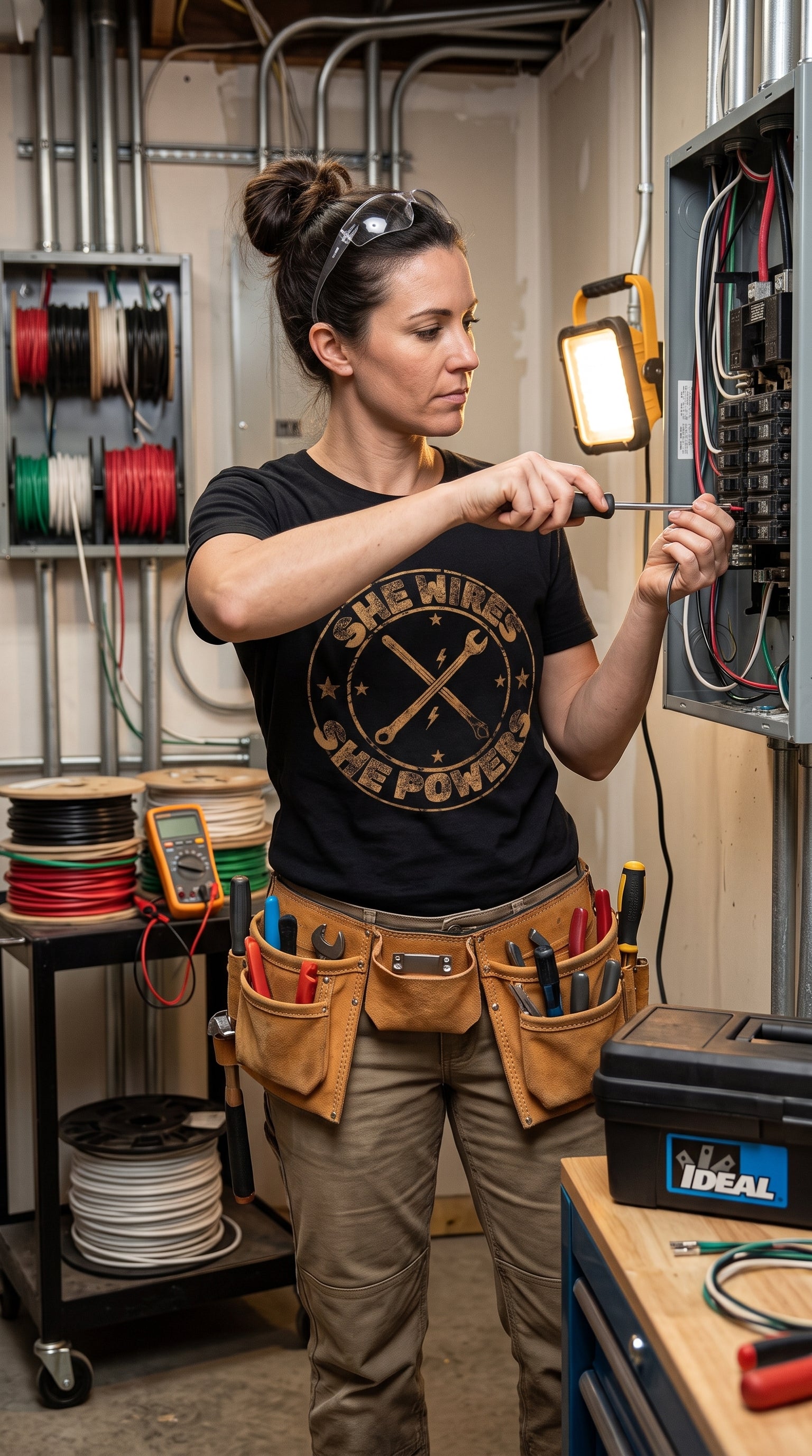 She Wires, She Powers - Electrician Tee