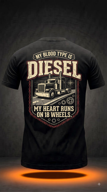 My Blood Type Is Diesel T-Shirt | My Heart Runs On 18 Wheels Trucker Shirt