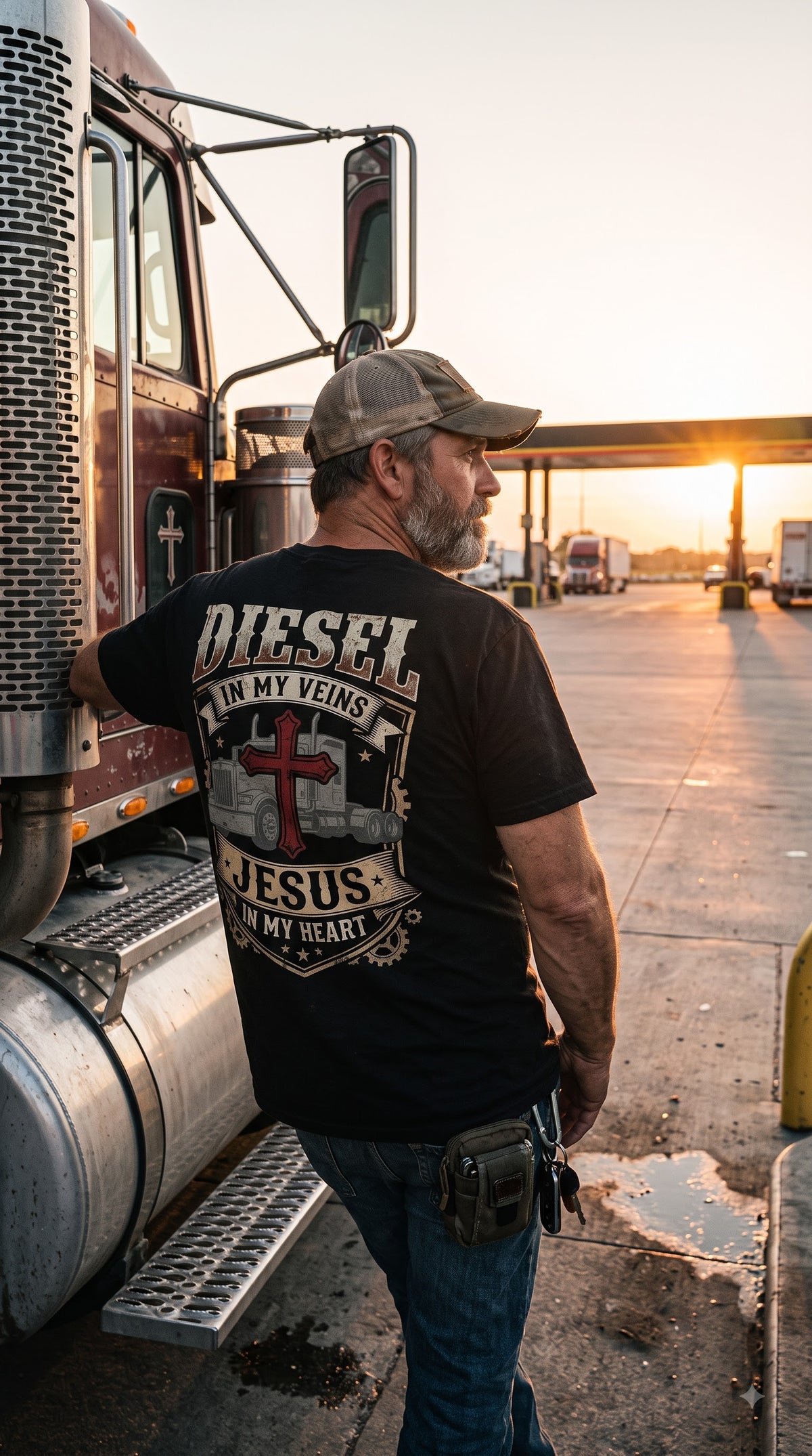 Diesel In My Veins, Jesus In My Heart T-Shirt | Christian Trucker Shirt