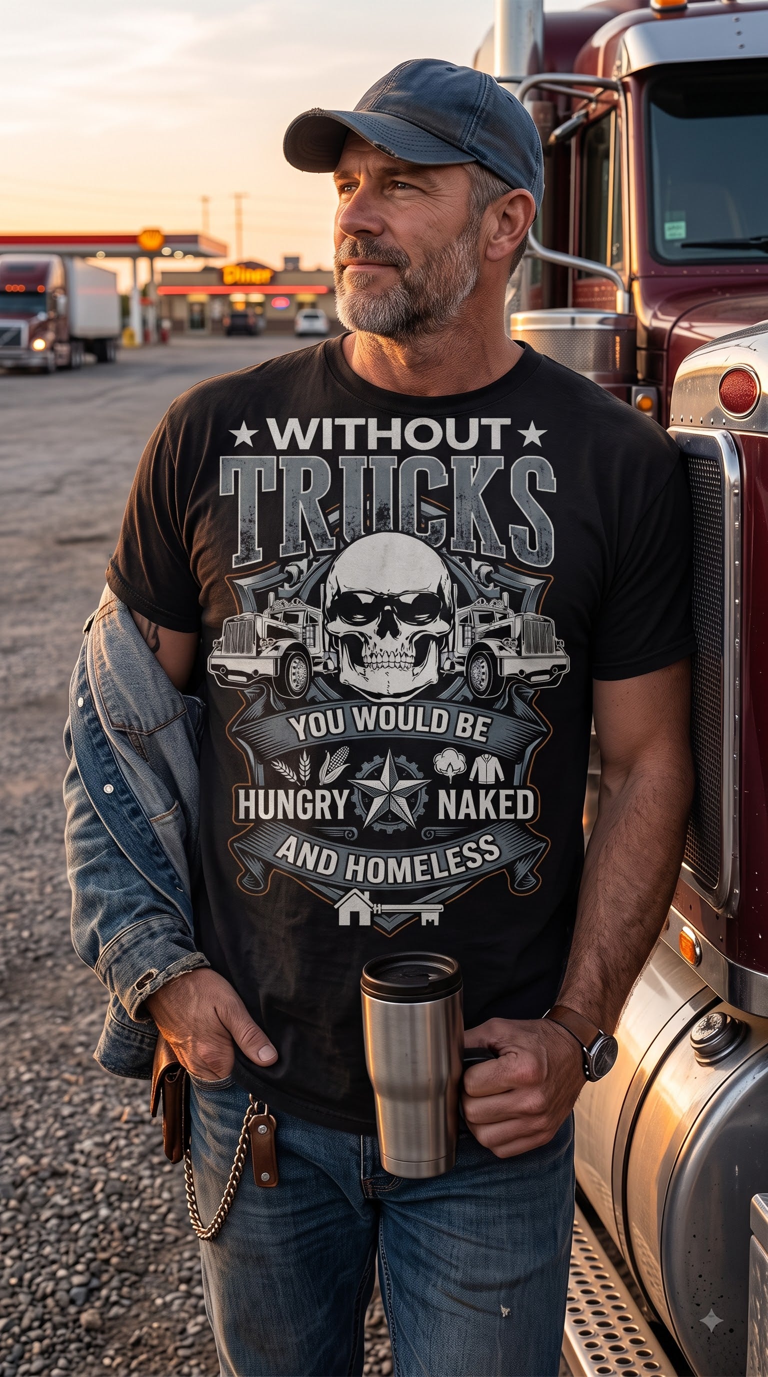 Funny Trucker Gift | Without Trucks You'd Be Hungry Naked & Homeless
